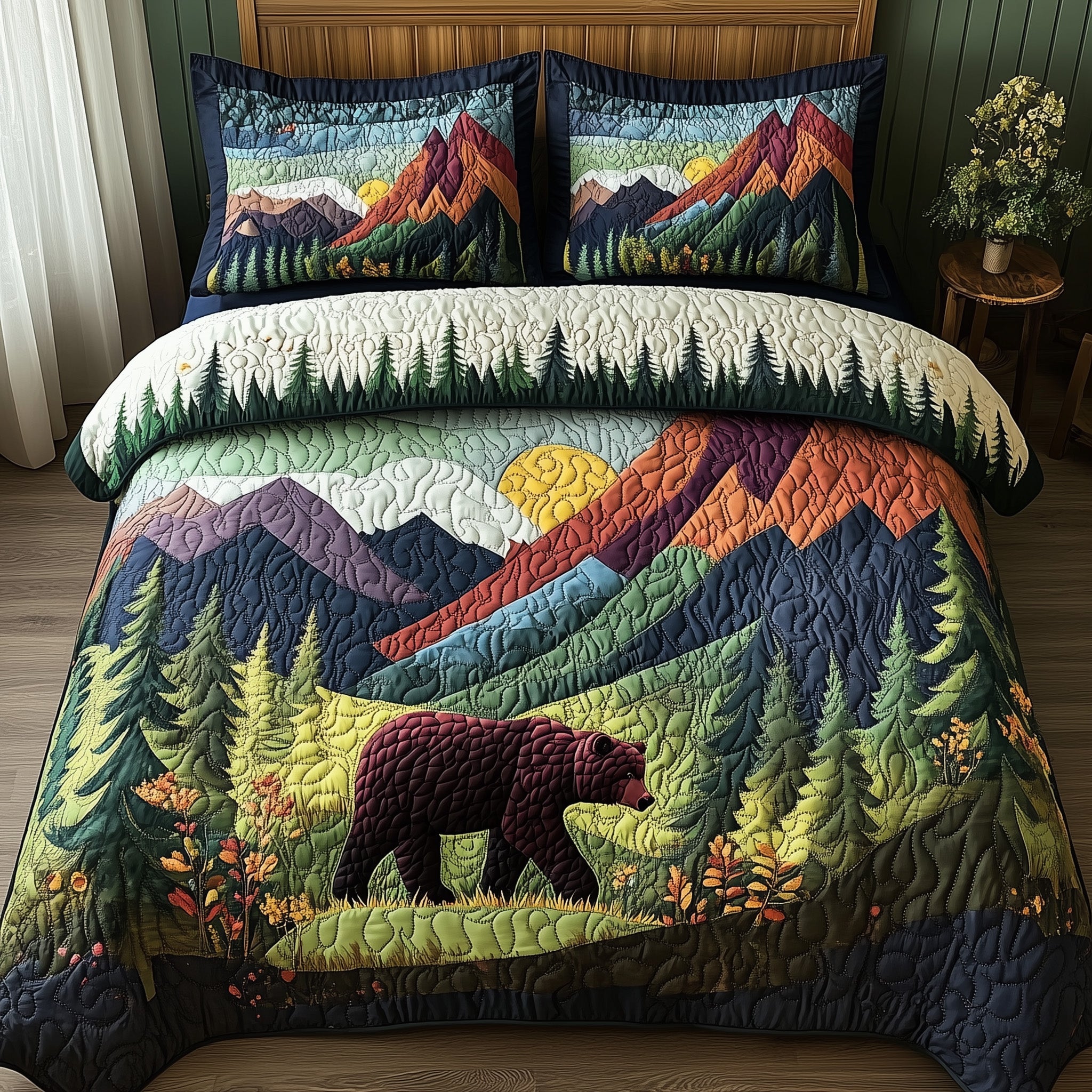 Into the Wild Quilted Bedding Set Duvet Cover Bed Sheet Presents For Bear Lovers