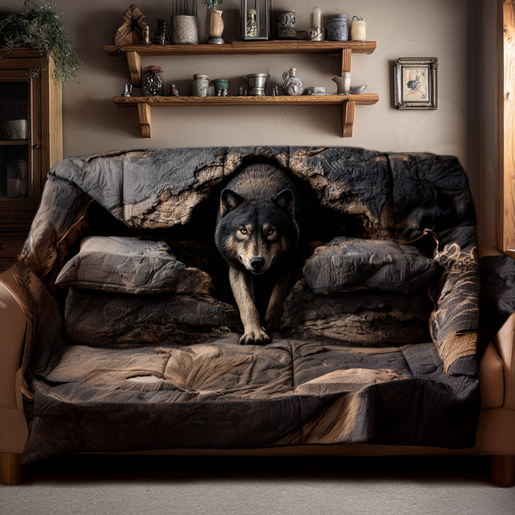 Into the Wild Quilted Sofa Cover Holiday Couch Covers Wolf Gifts For Him Her
