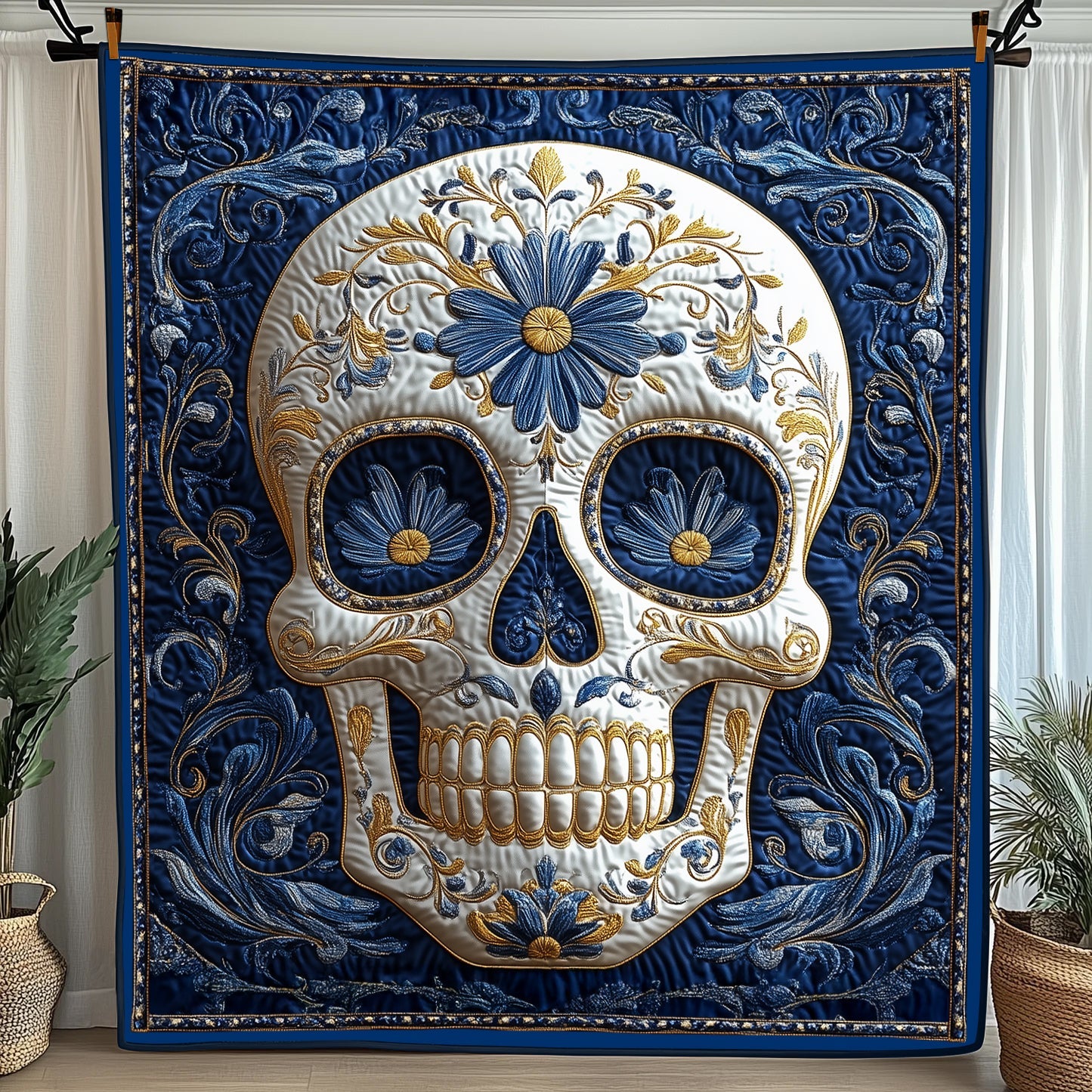 Intricate Floral Skull Quilted Blanket Cute Soft BlanketCute Skull Gifts Items