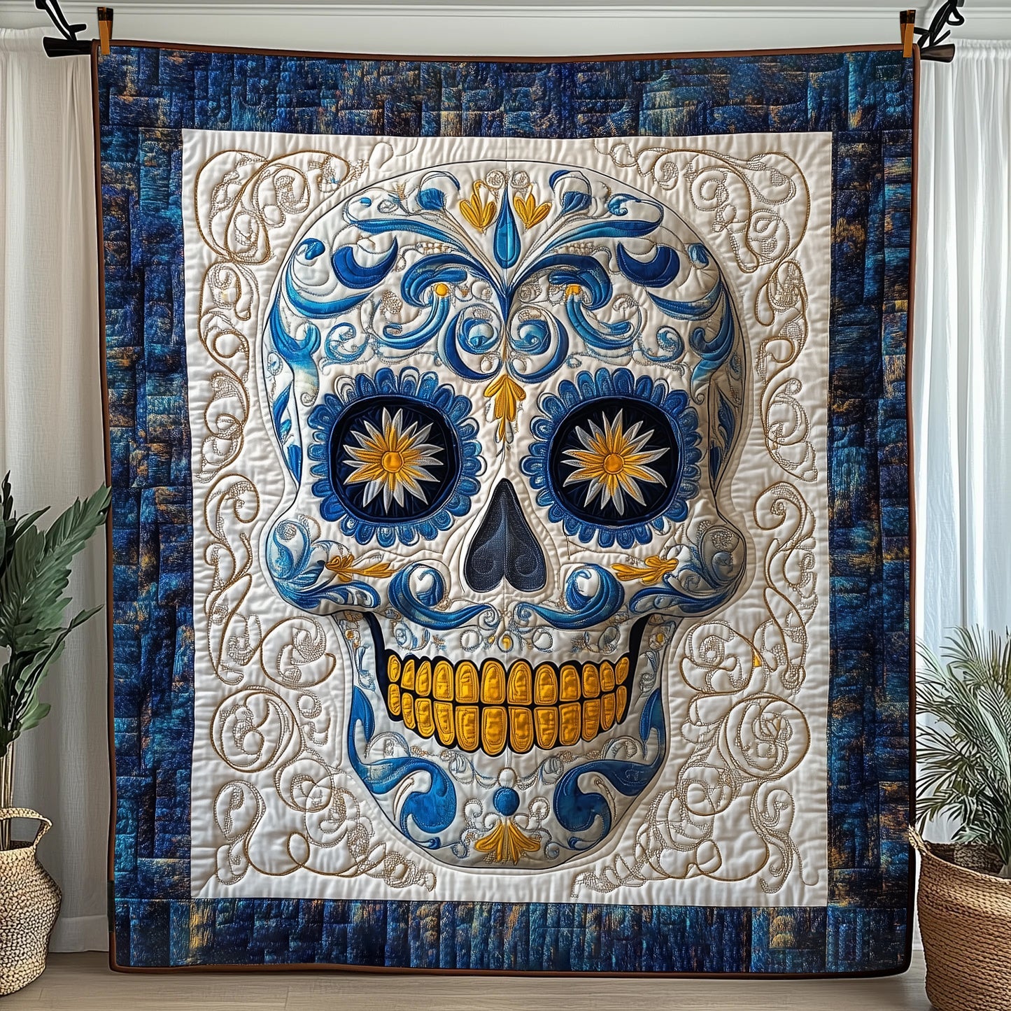 Intricate Floral Skull Quilted Blanket Cute Soft BlanketGifts For People Who Like Skulls