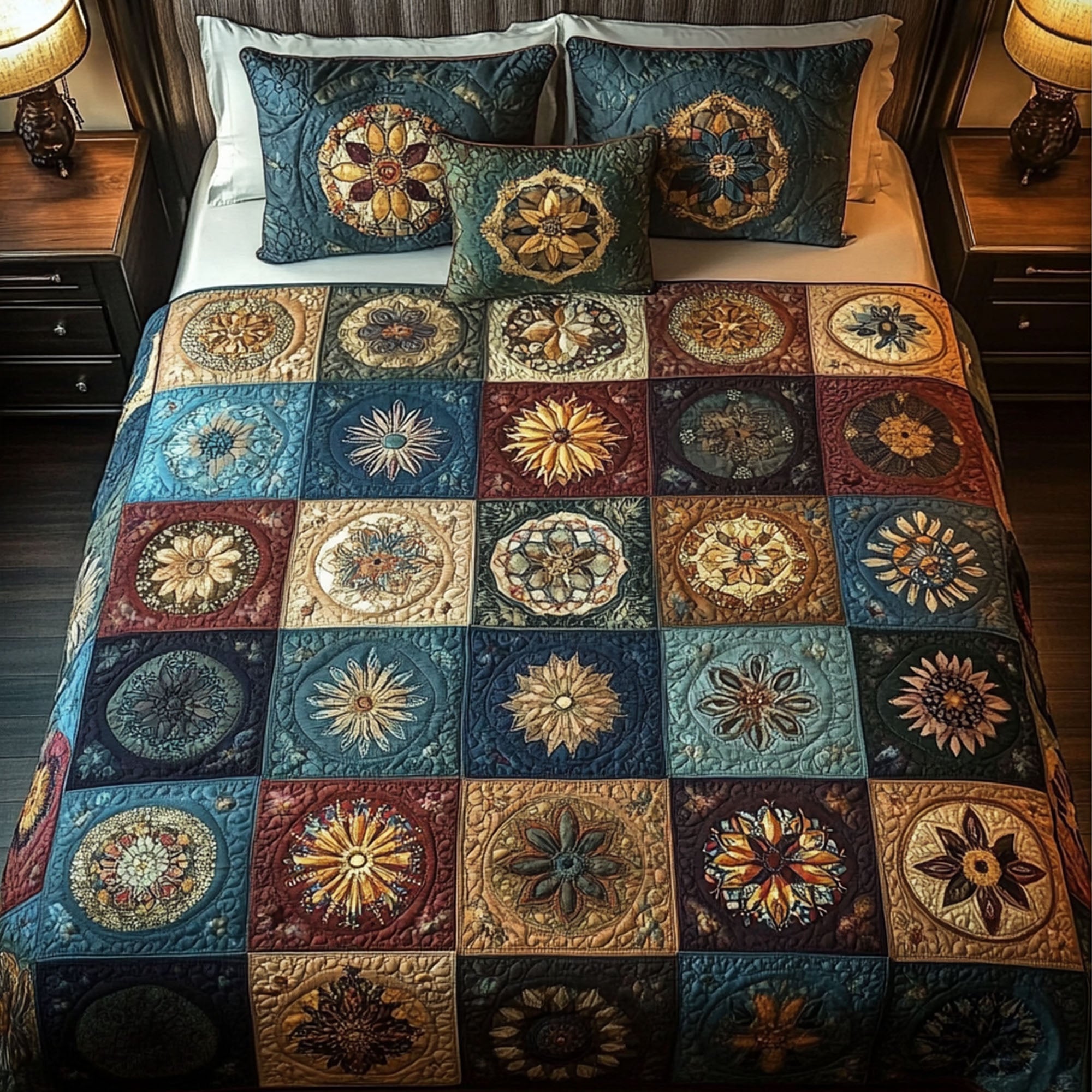 Intricate Grid Quilted Bedding Set Beautiful Bedding Merch Gift for a Peaceful Sleep