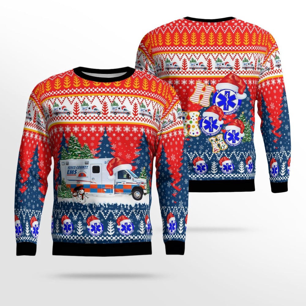 Iosco County EMS East Tawas Michigan Christmas AOP Ugly Sweater Xmas Unisex Sweater Christmas Gifts For Men Women