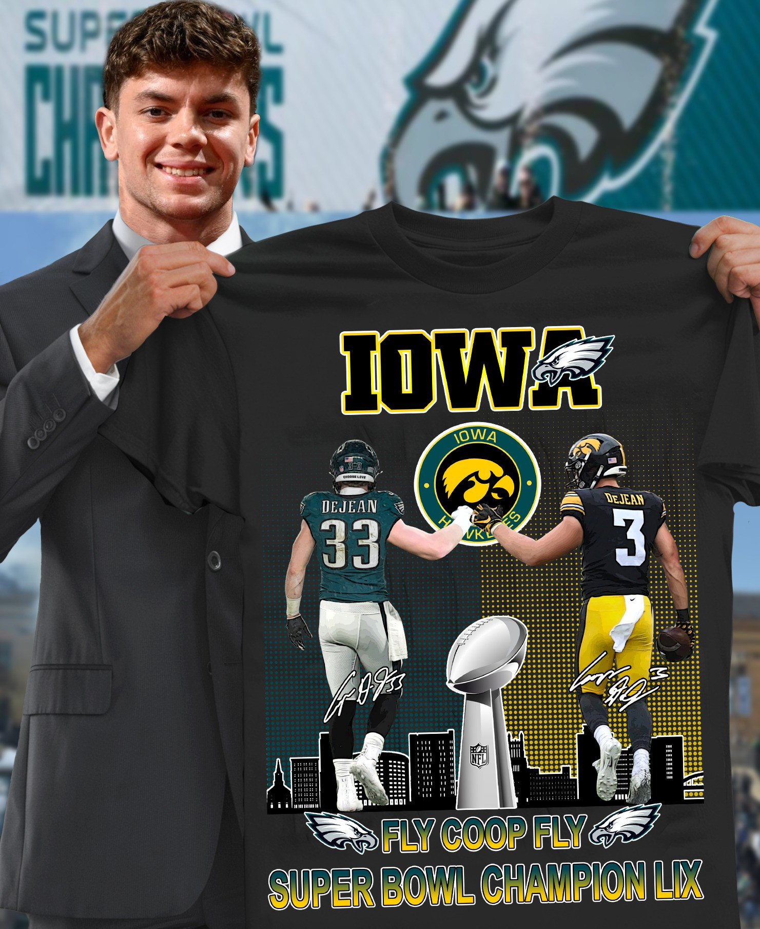 Iowa Fly Coop Fly Super Bowl Champions LIX Eagle Hawkeyes T-Shirt Gifts For Football Fans