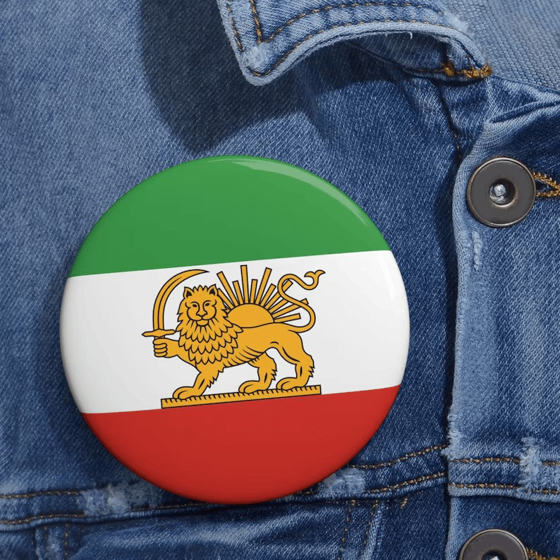 Iran Flag Lion And Sun Button Iran Evolution Merch Cool Gift For Supporter