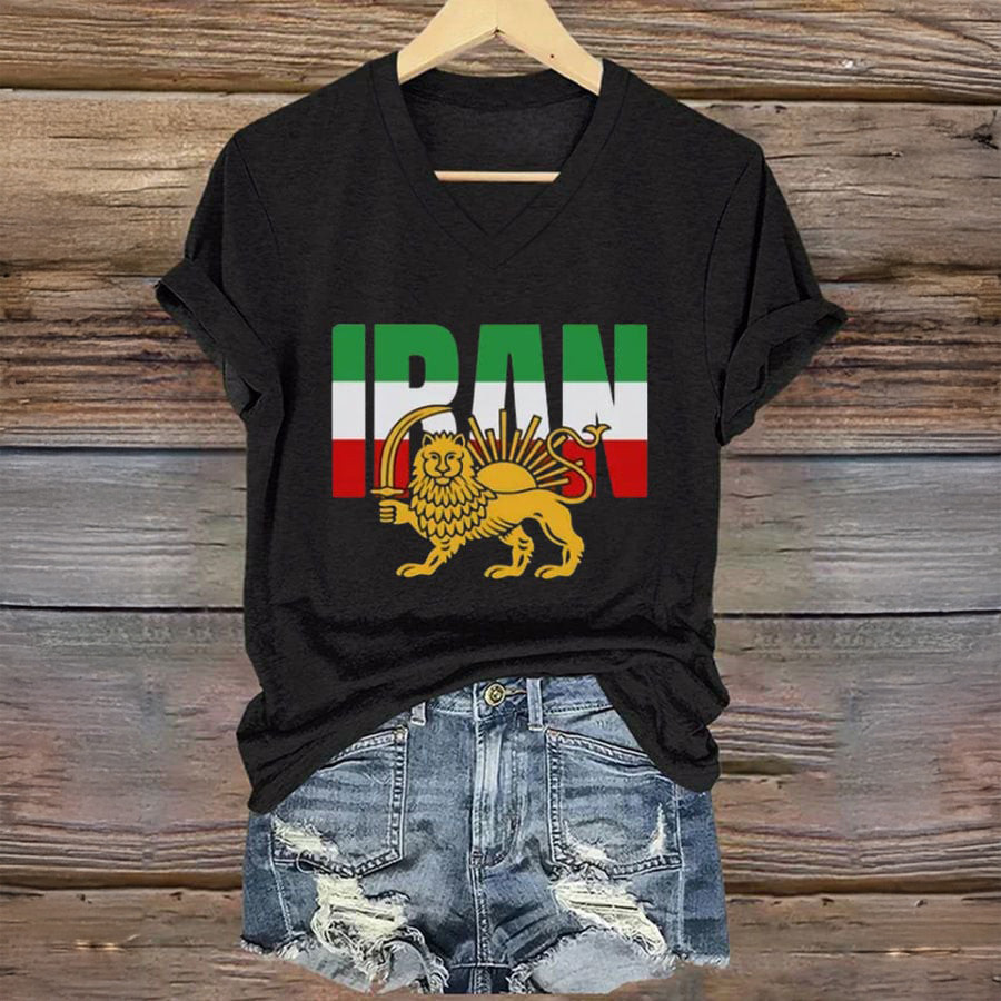 Iran Graphic Lion And Sun V-Neck Shirt Free Iran Shirt Unique Gift For Protester