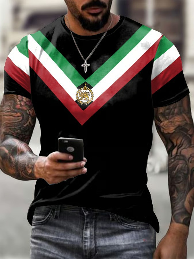 Iran Lion Sun Flag Stripe T-Shirt Iranian Imperial Crest Graphic Tee Heritage Shirt Gift For Iranians