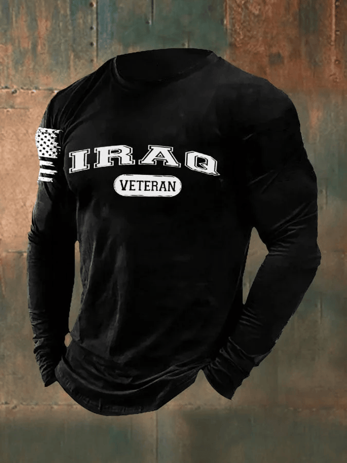 IRAQ VETERAN Printed Casual Long Sleeve Shirt Patriotic Gifts for Veterans Day