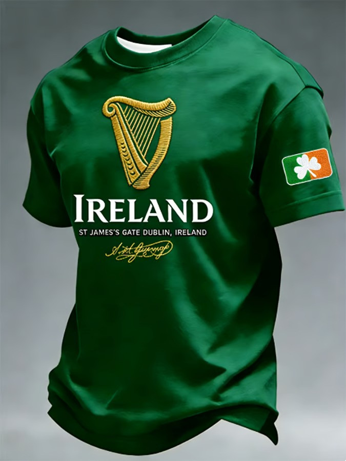 Ireland Harp St Patricks Day Green T-Shirt Irish Heritage Celtic Pride Tee Best Gift For Music Lovers