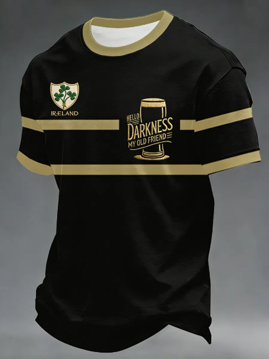 Ireland Hello Darkness My Old Friend Gold Stripe T-Shirt Irish Rugby Fan Gear Best Gift For Him