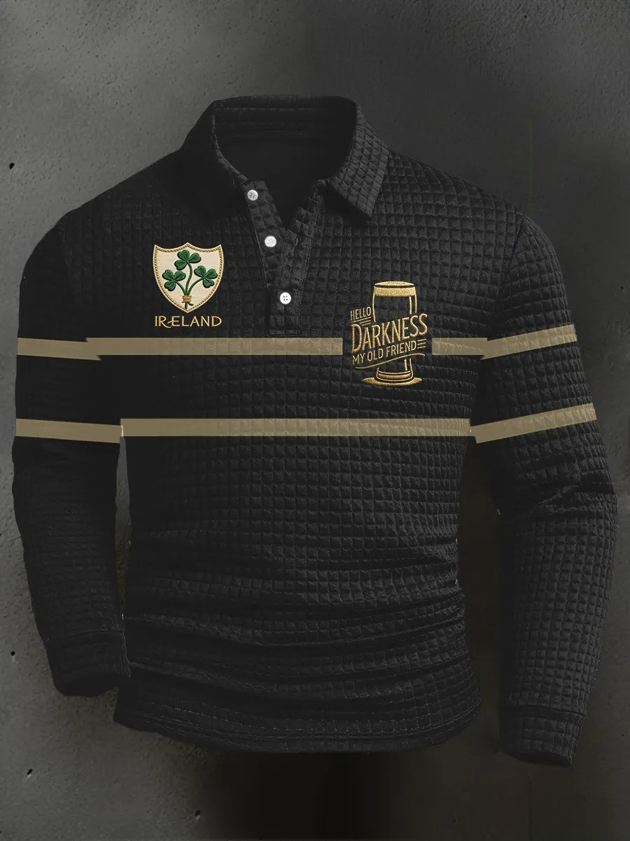 Ireland Hello Darkness My Old Friend Long Sleeve Polo Shirt Irish Fan Gear St Patricks Gift For Beer Lovers