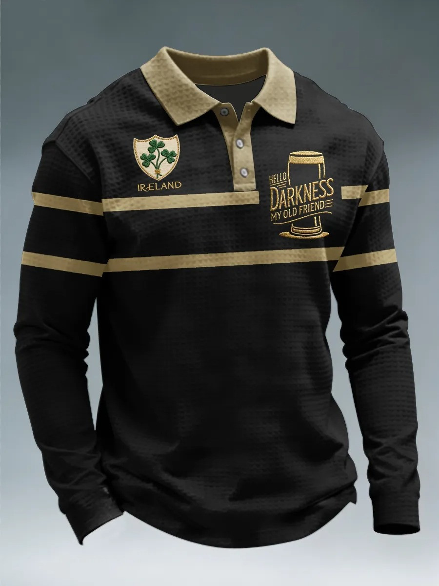 Ireland Hello Darkness My Old Friend Long Sleeve Polo Shirt Irish Rugby Clothing St Patricks Day Gift For Him