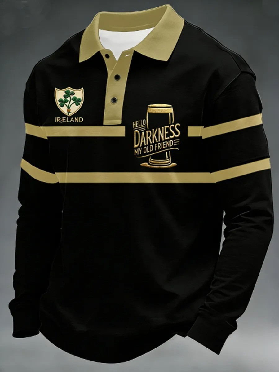 Ireland Hello Darkness My Old Friend Long Sleeve Polo Shirt Irish Shamrock Clothing Gift For Beer Fans