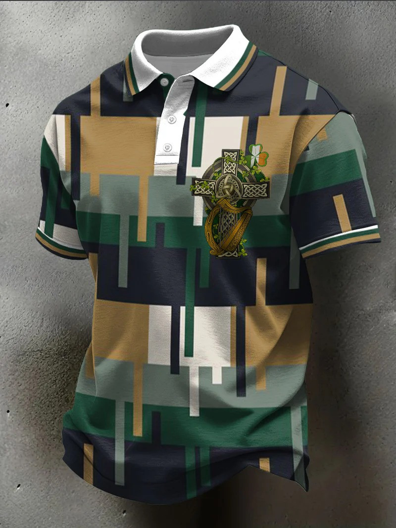 Ireland Rugby Celtic Harp Cross Polo Shirt Heritage Fan Gear Art Deco Match Day Gift For Rugby Fans