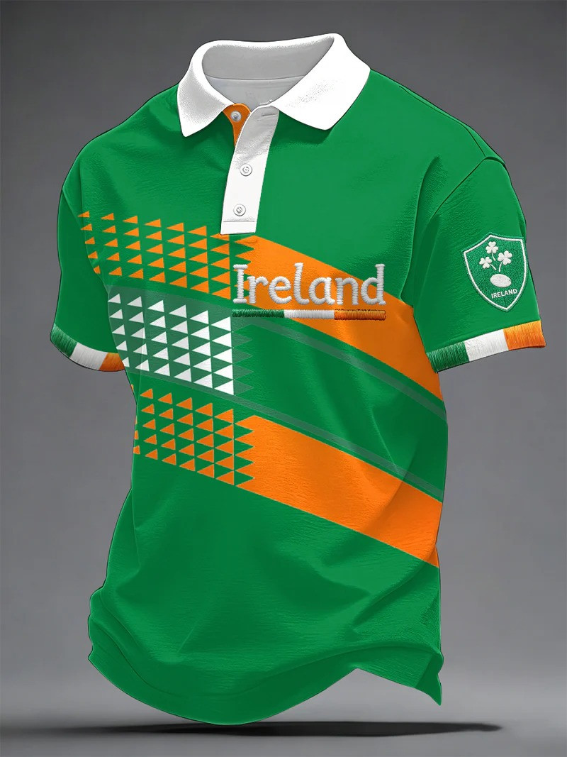Ireland Rugby Geometric Polo Shirt Shamrock Crest Fan Gear Match Day Clothing Gift For Rugby Fans