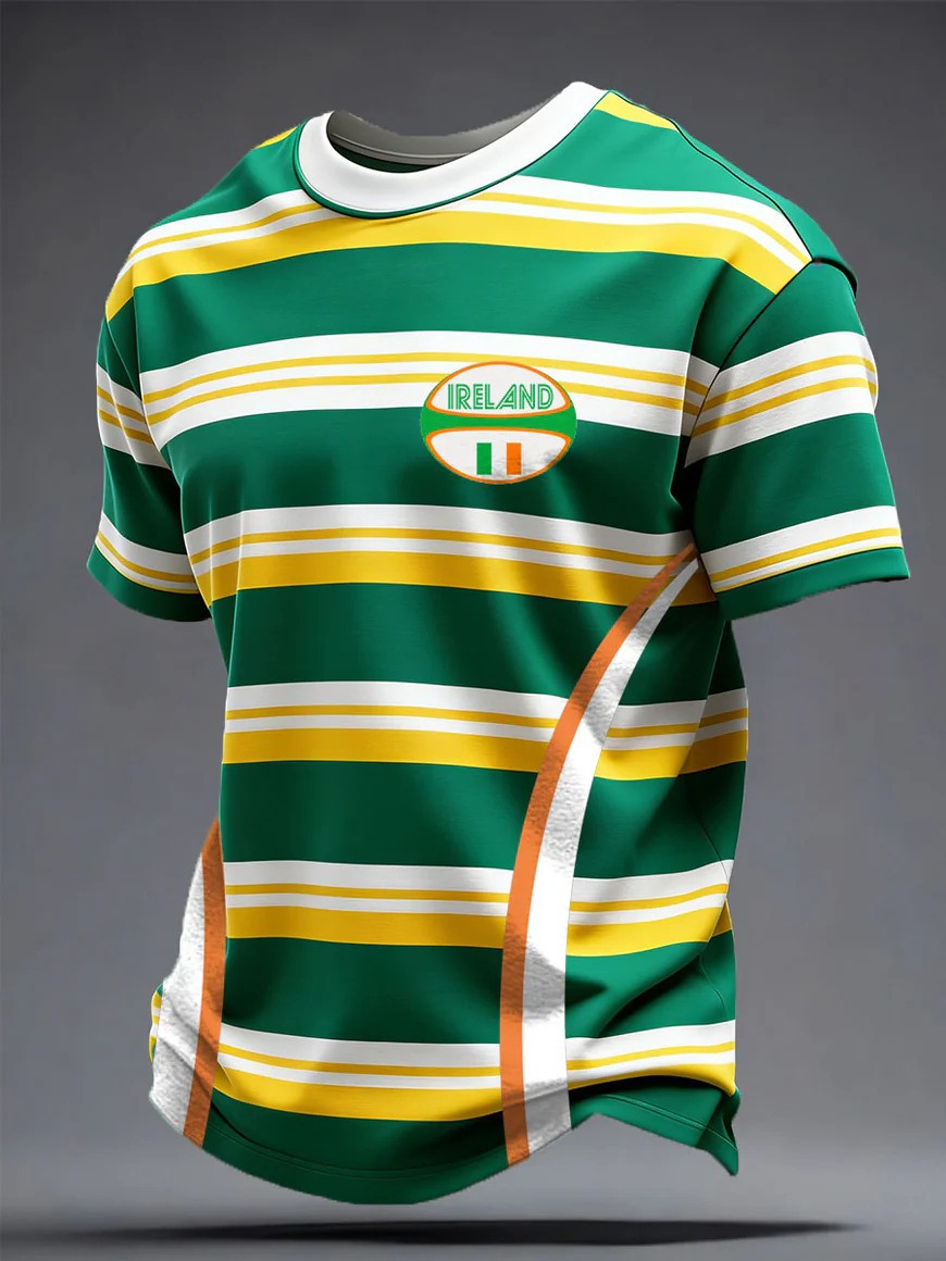 Ireland Rugby Hooped T-Shirt Ireland Crest Fan Gear Match Day Clothing Best Gift For Irish Rugby Fans