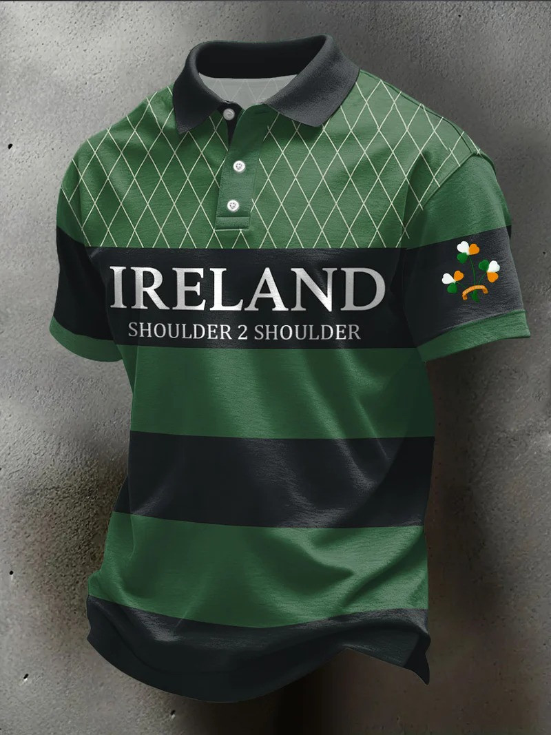 Ireland Rugby Shoulder 2 Shoulder Polo Shirt Shamrock Argyle Fan Gear Gift For Irish Rugby Fans