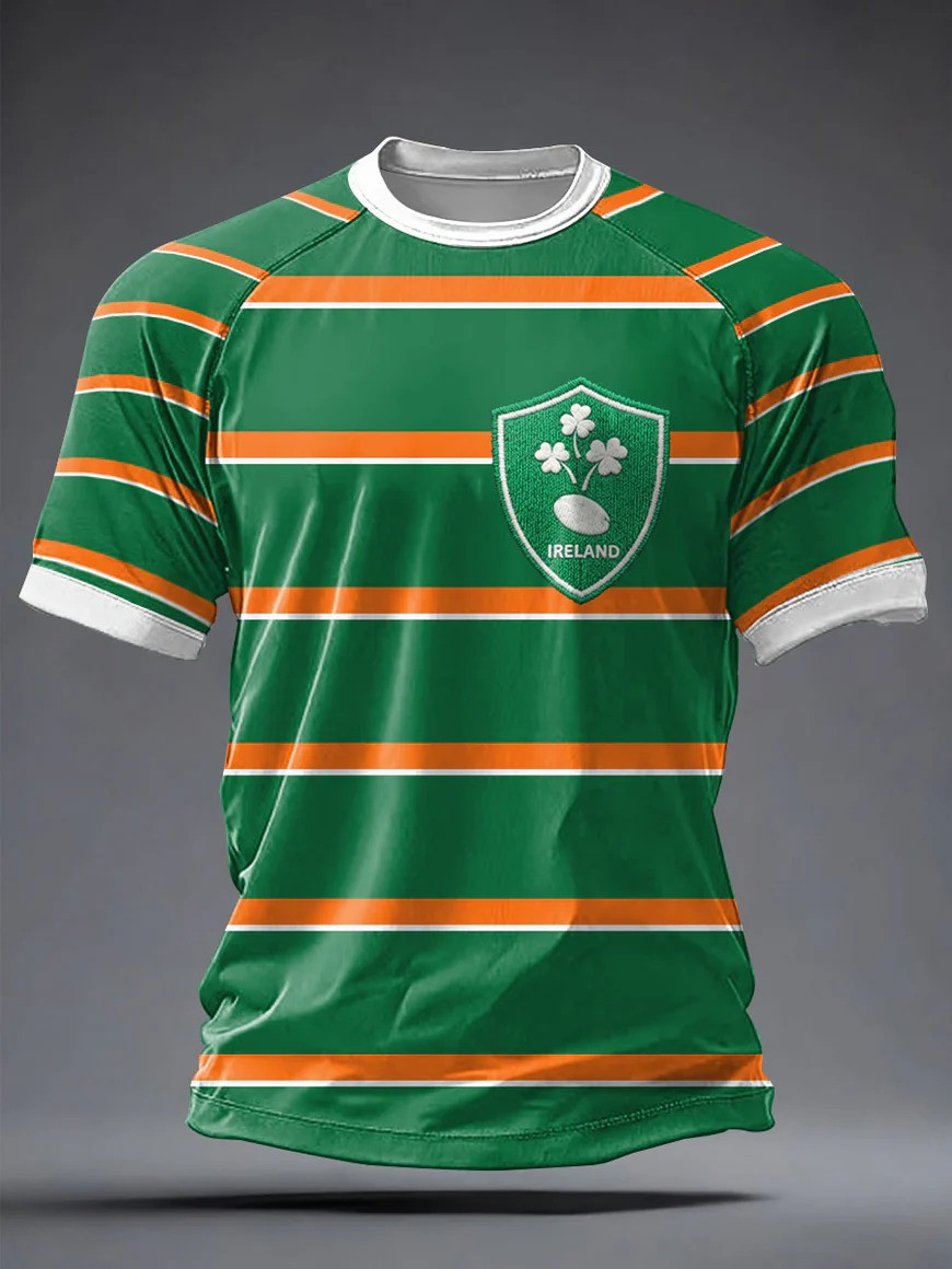 Ireland Rugby Striped T-Shirt St Patricks Day Irish Rugby Fan Gear Shamrock Shirt Best Gift For Fans