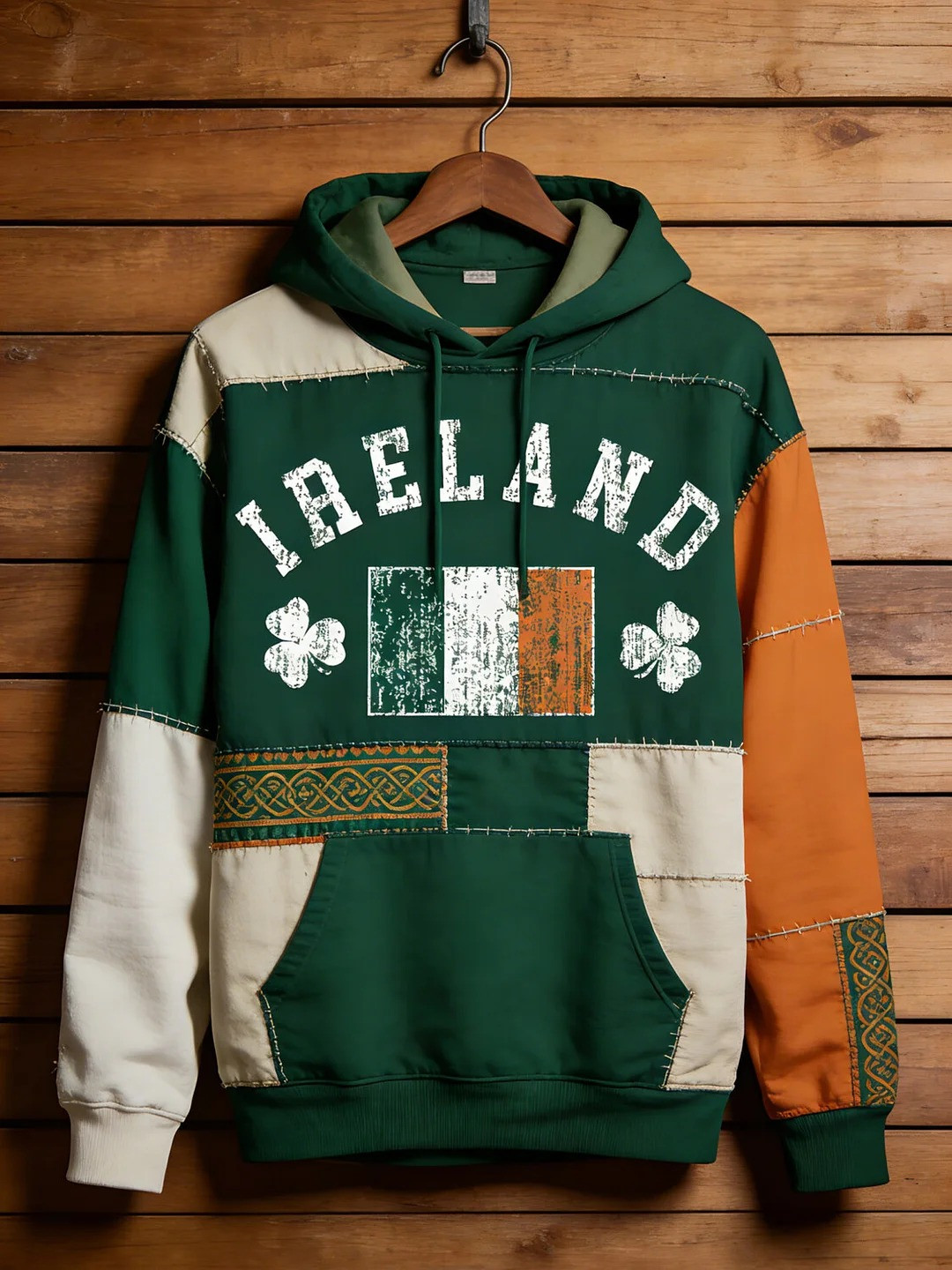 Ireland Shamrock Ethnic Pattern Graphic Hoodie Irish Pride St Patricks Day Gift For Men