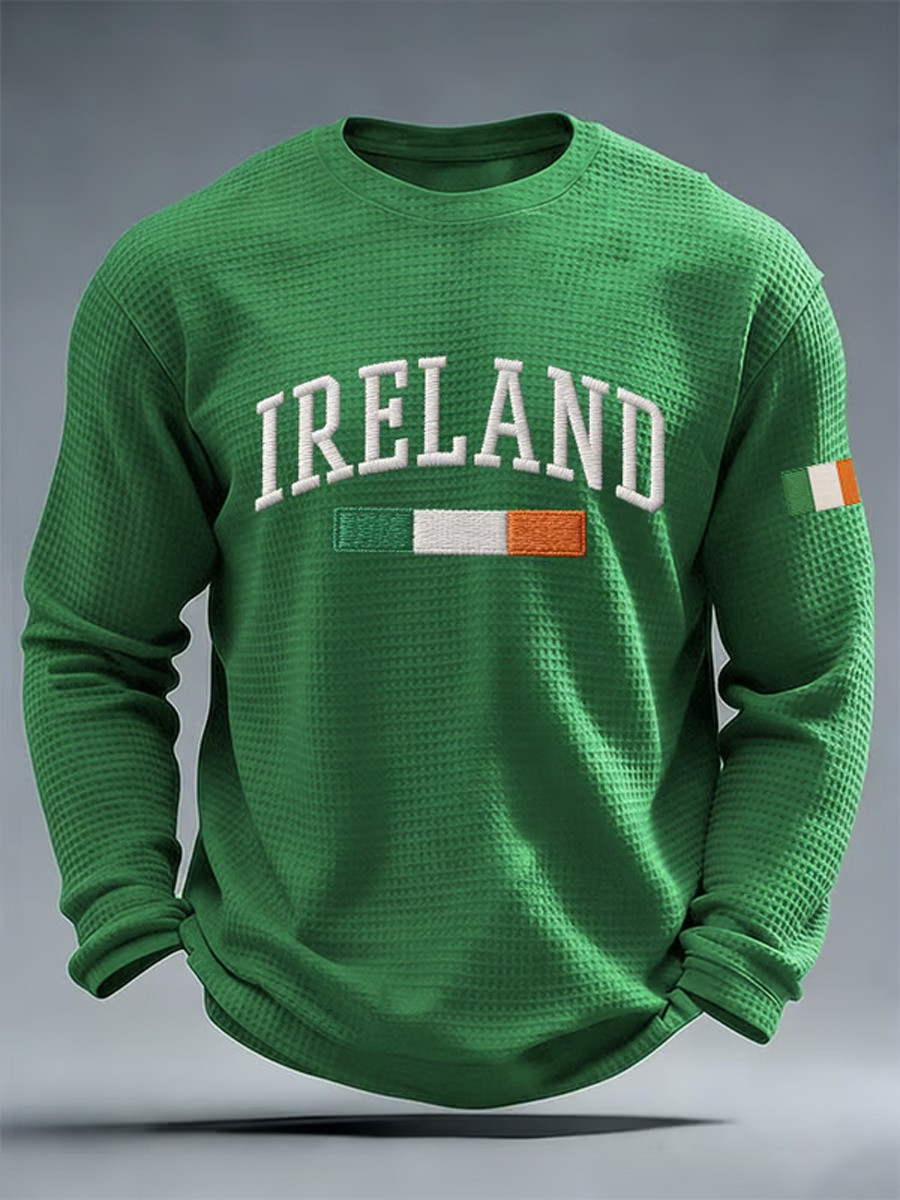 Ireland Waffle Long Sleeve Shirt Irish Flag Heritage Shirt St Patricks Day Outfit Gift For Irish