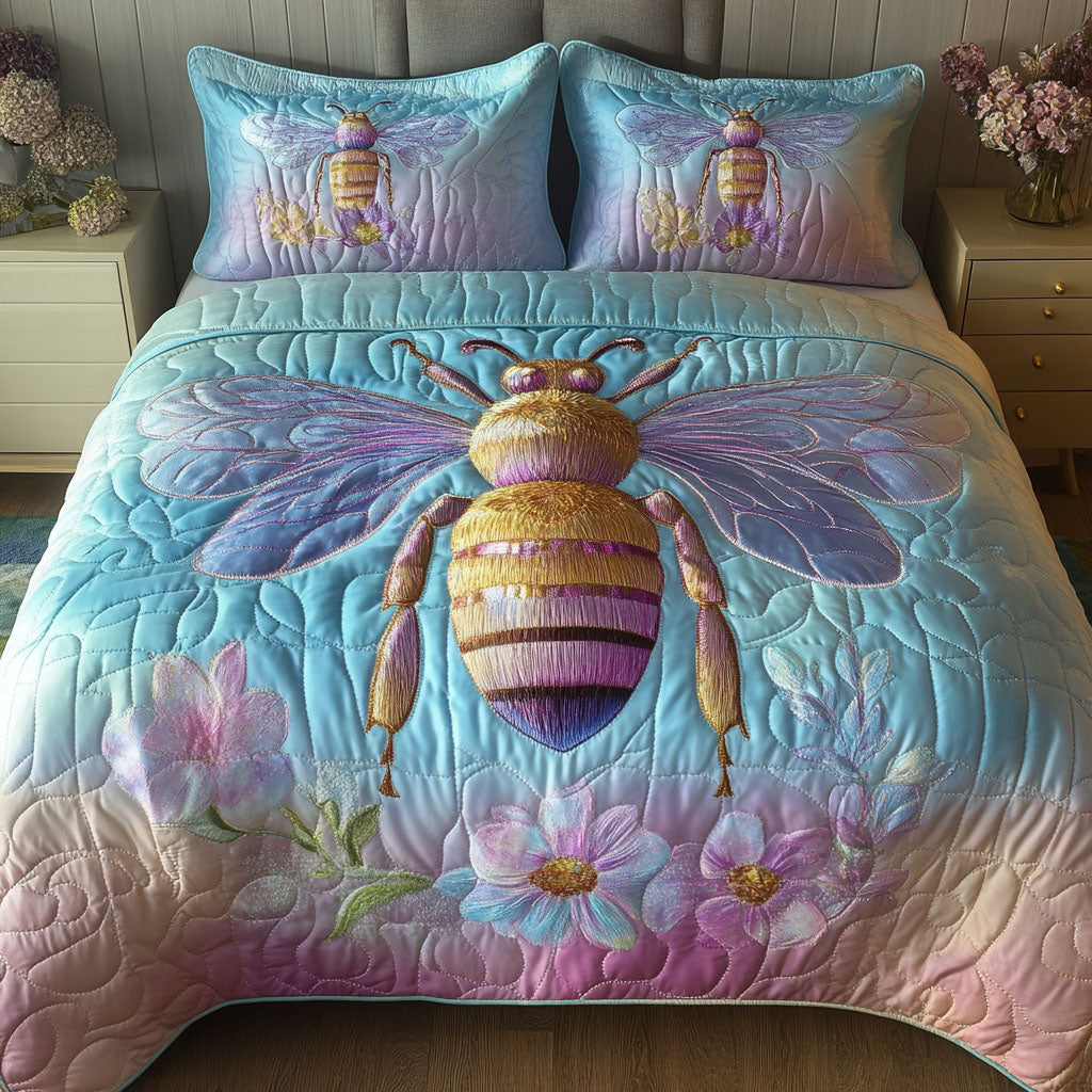 Iridescent Garden Bee Quilted Bedding Set Best Christmas Duvet Sets Ladies Bee Gifts