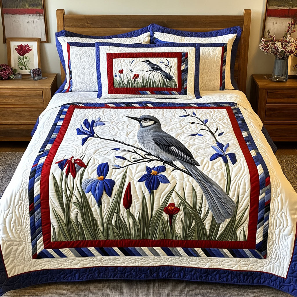 Iridescent Garden Quilted Bedding Set Best Bedspread Set Gift For Bird Lover