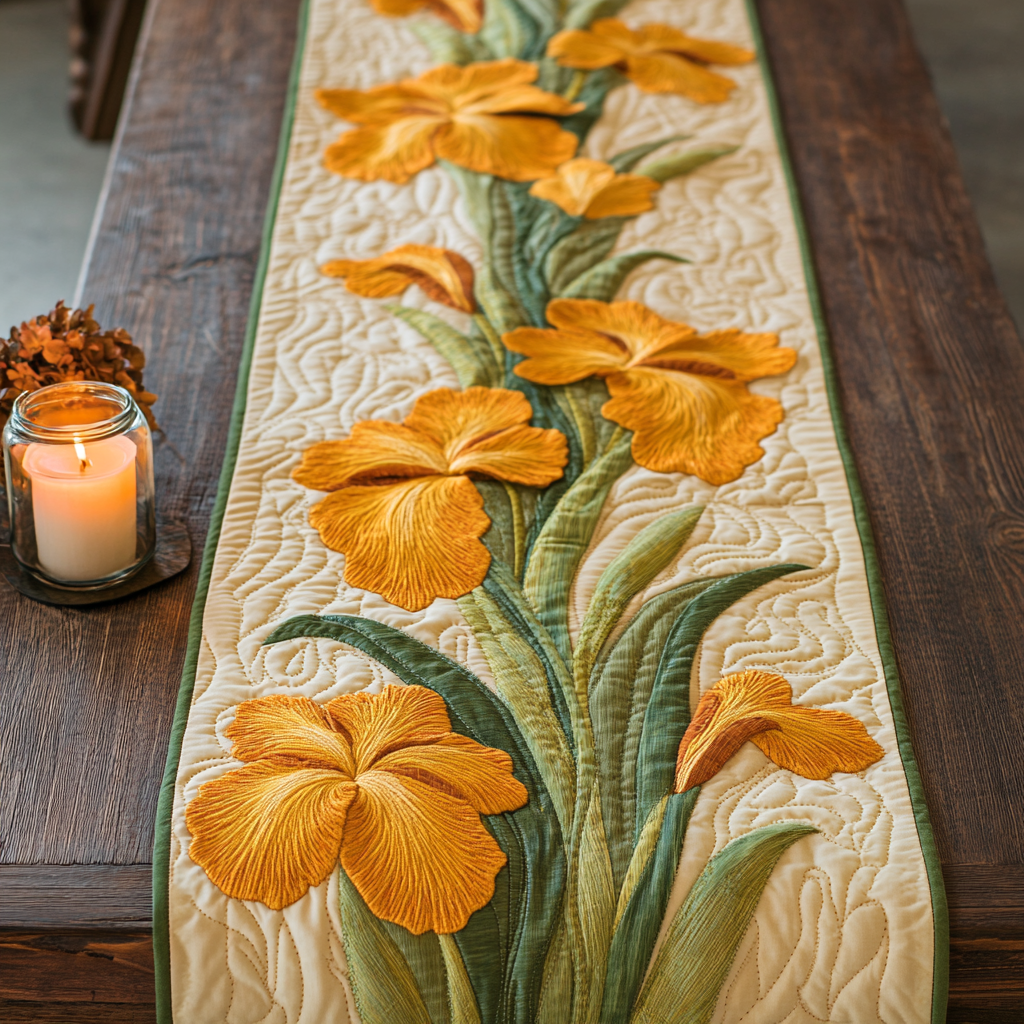 Iris Bloom Quilted Table Runner Holiday Table Throw Christmas Gifts For Flower Lovers