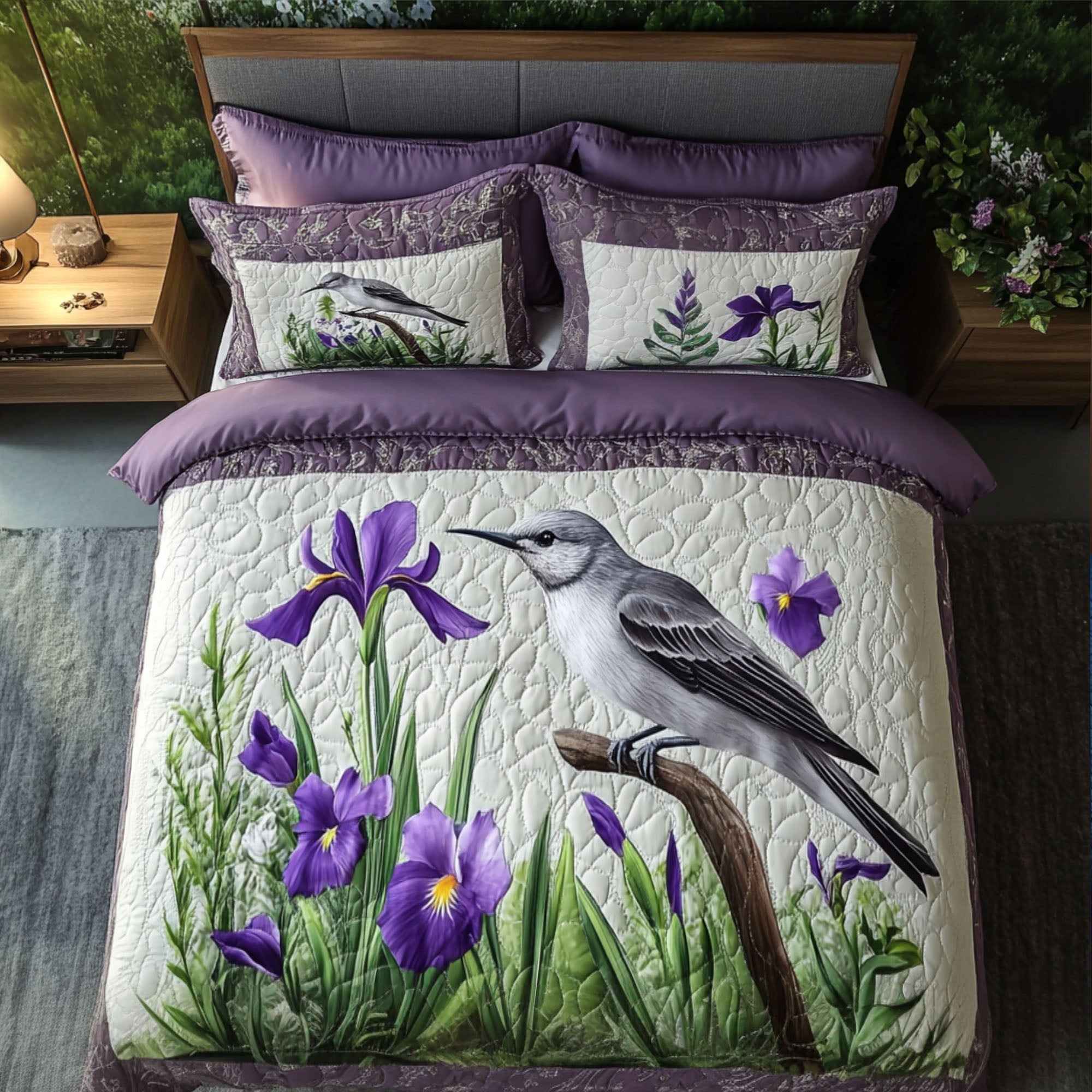 Iris Blossom Harmony Quilted Bedding Set Best Comforter Sets Best Gifts For Bird Lovers