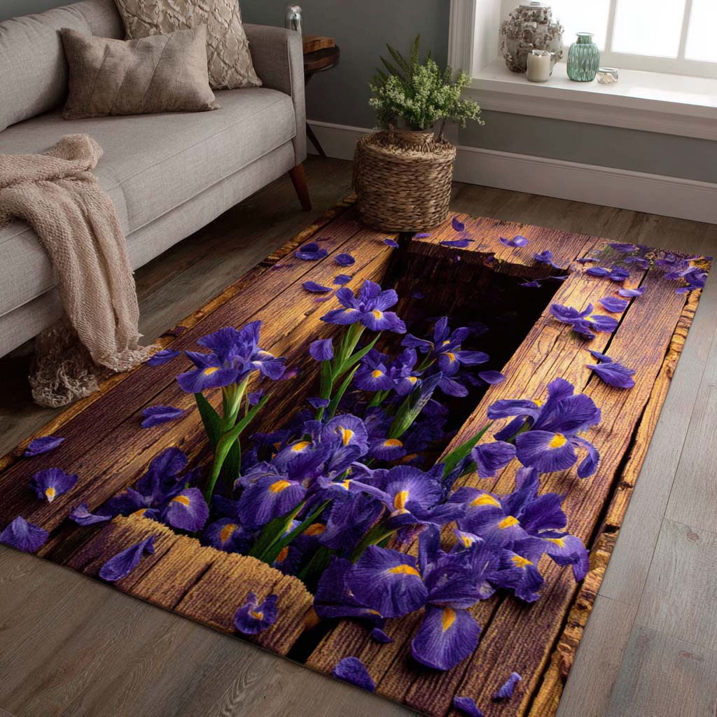 Iris Garden Area Rug Christmas Decor Flower Lavender Gift Ideas