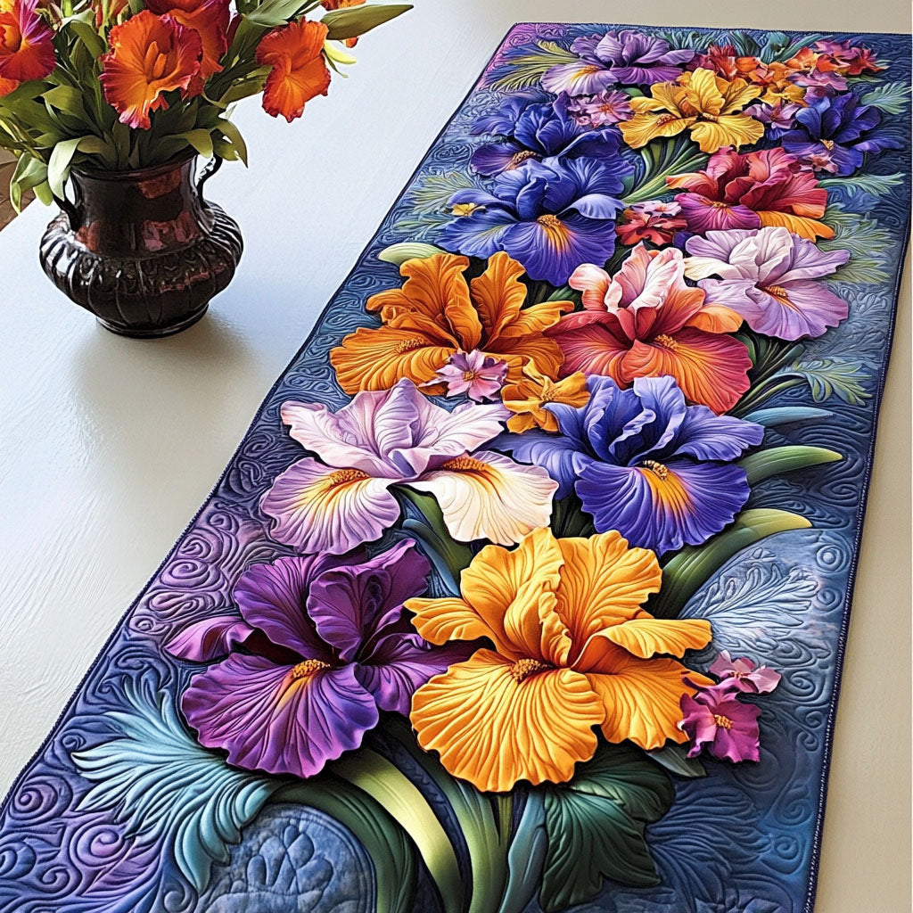 Iris Garden Delight Quilted Table Runner Dining Room Table Decor Christmas Gifts For Flower Lovers