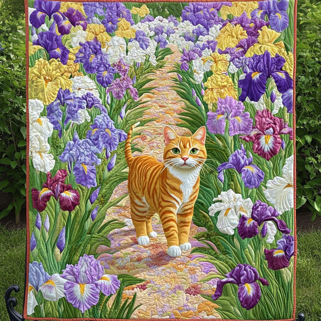 Iris Garden Stroll Quilted Blanket Winter Decor Blanket Cat Presents For Cat Lovers