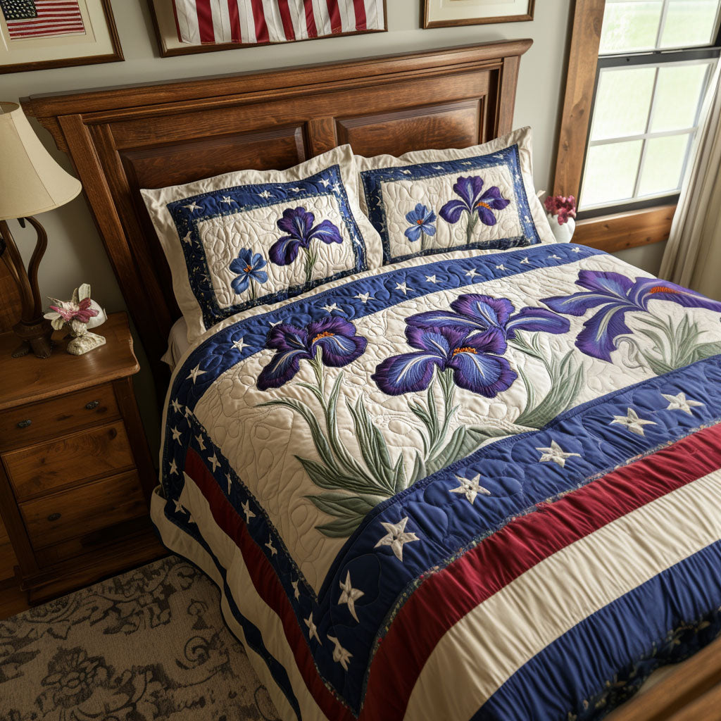Iris Glory Quilted Bedding Set Bedroom Decor Patriotic Christmas Gifts