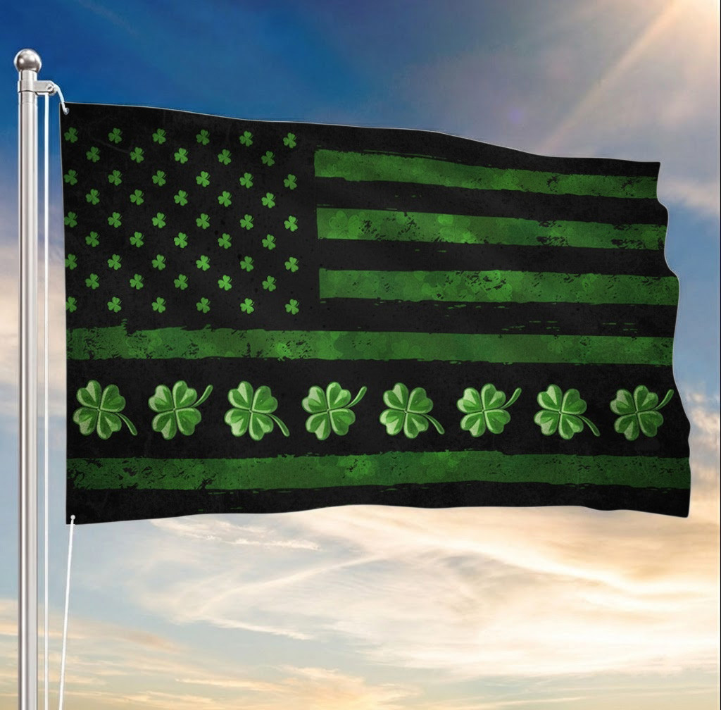 Irish American Flag St Patrick's Day Shamrock Grommet Flag Irish Pride Gift Ideas