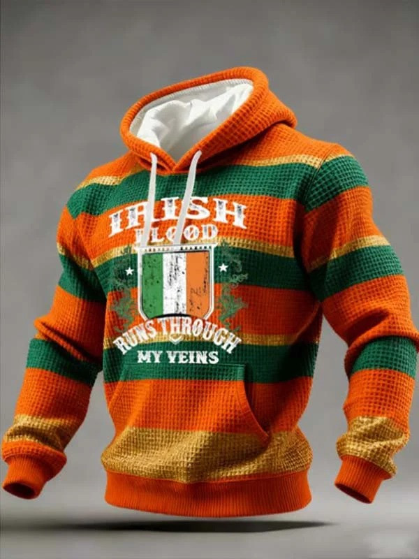Irish Blood Runs Through My Veins Graphic Pocket Hoodie St Patricks Day Pride Gift Men