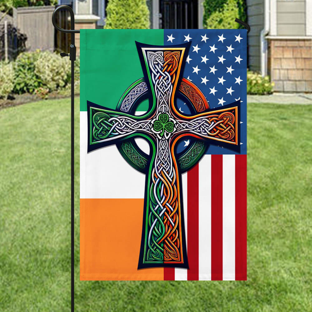Irish Celtic Cross American Flag St Patricks Day Irish American Bold Knot Outdoor Decor Gift