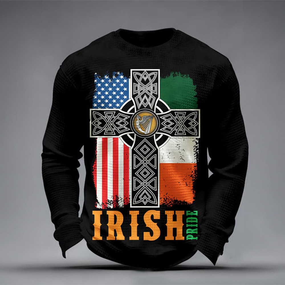 Irish Celtic Cross Saint Patricks Day Long Sleeve Shirt St Paddys Day Apparel Gift For Him