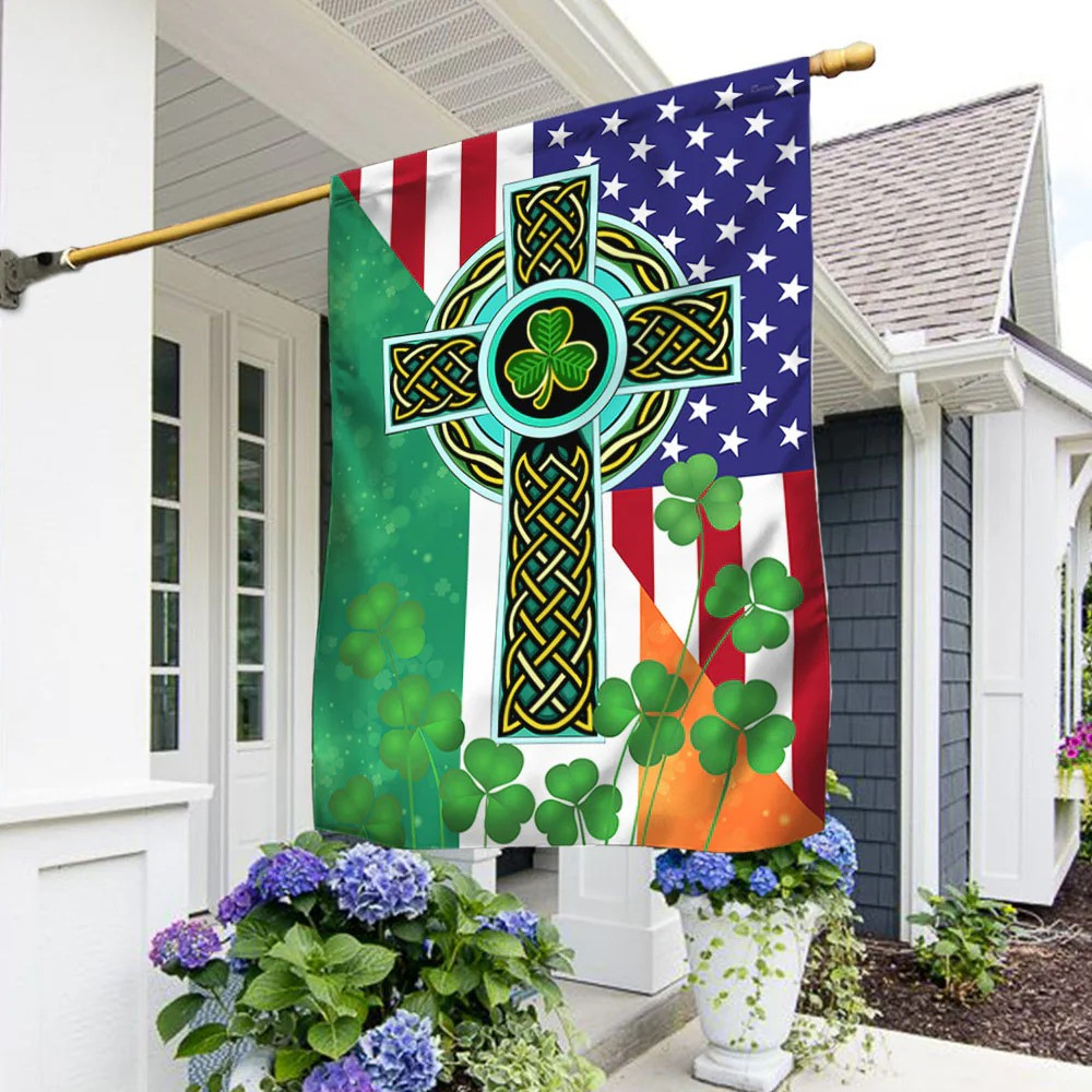 Irish Celtic Cross Shamrock Flag St Patricks Day Irish American Pride Yard Decor Best Gift