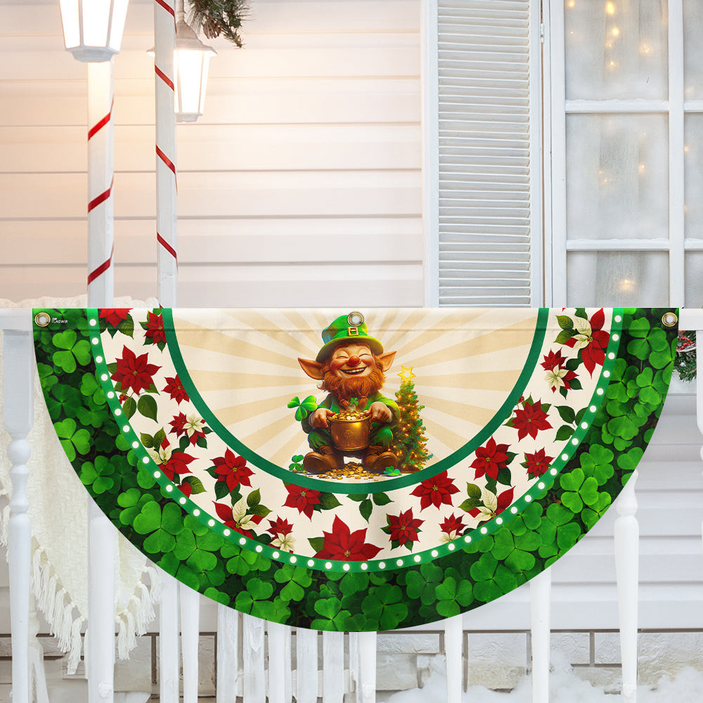 Irish Christmas Fan Flag Leprechaun Shamrock Poinsettia Decor