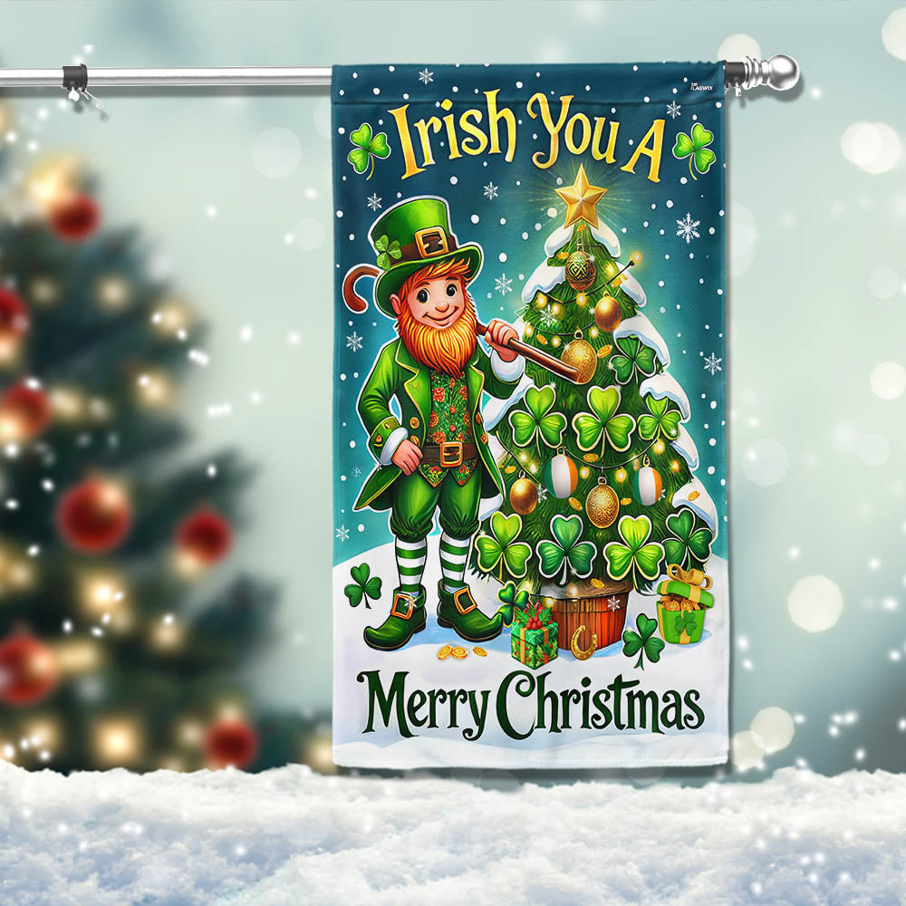 Irish Christmas Leprechaun Shamrock Christmas Tree Irish You A Merry Christmas Flag
