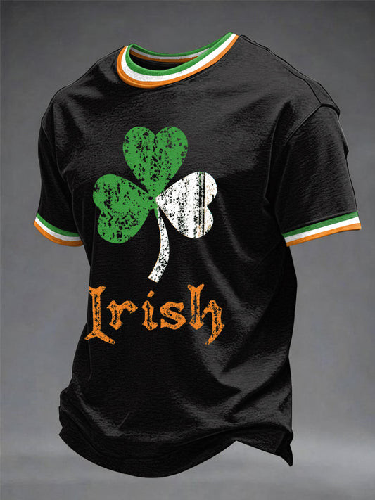 Irish Distressed Shamrock Graphic T-Shirt St Patrick's Day Tricolor Collar Irish Pride Merch