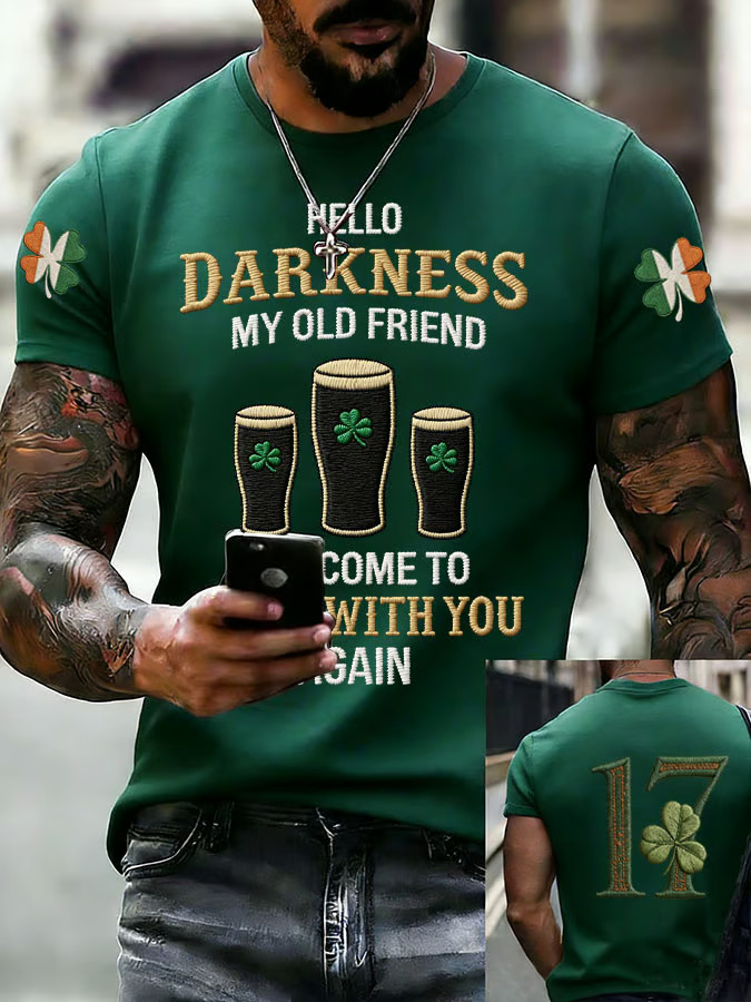 Irish Drinking Day Hello Darkness Funny Short-Sleeved T-Shirt Pub Lover Gift