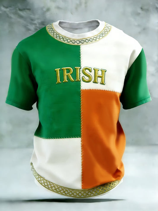 Irish Flag Colorblock T-Shirt St Patrick's Day Green White Orange Irish Embroidered Outfit