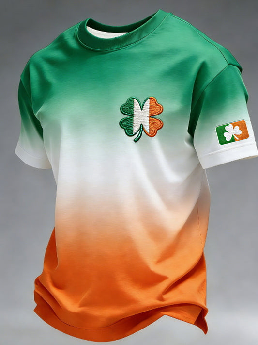 Irish Flag Gradient T-Shirt St Patrick's Day Green White Orange Shamrock Embroidered Outfit