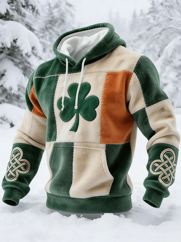 Irish Flag Shamrock Fluffy Hoodie St Patricks Day Outfit Celtic Knot Gift For Family