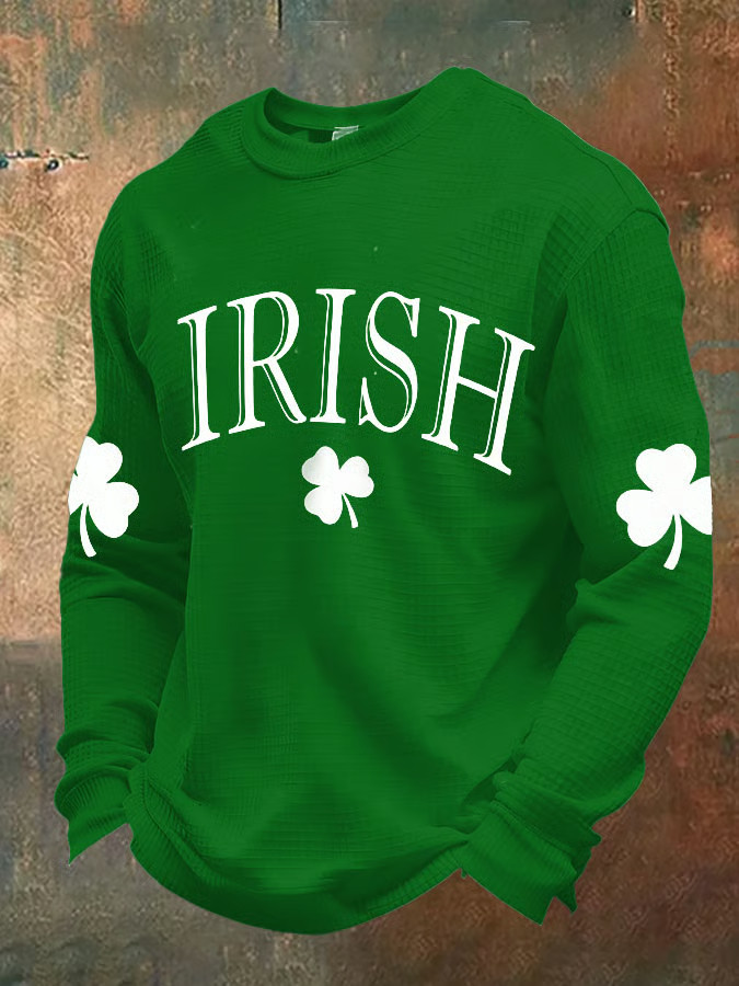 Irish Holiday Funny Irish Clover Print Crew Neck T Shirt Long Sleeve St Patrick'S Day Gifts