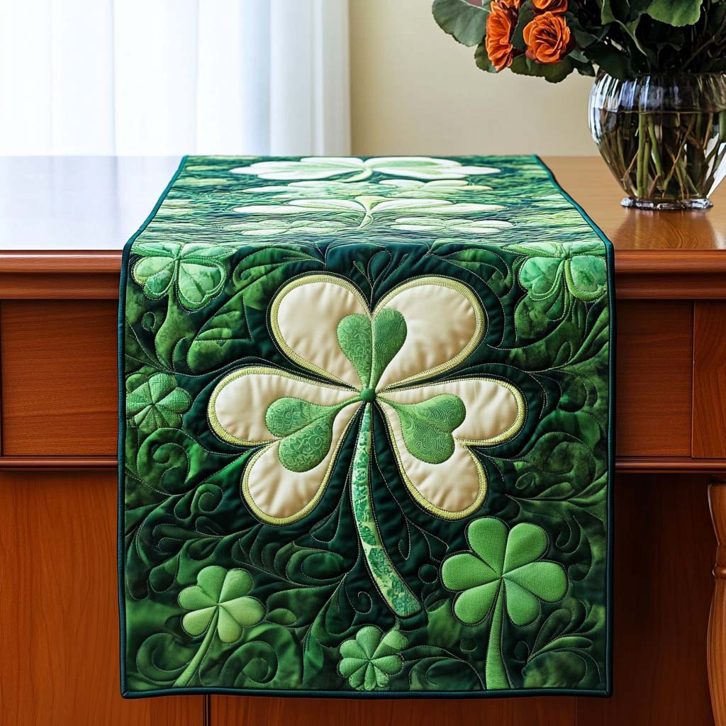 Irish Luck Quilted Table Runner Irish Holiday Dining Table Shamrock Gift Idea