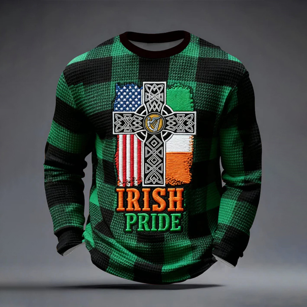 Irish Pride Celtic Cross Long Sleeve Shirt Saint Patrick's Day 2026 Clothing Gift For Men