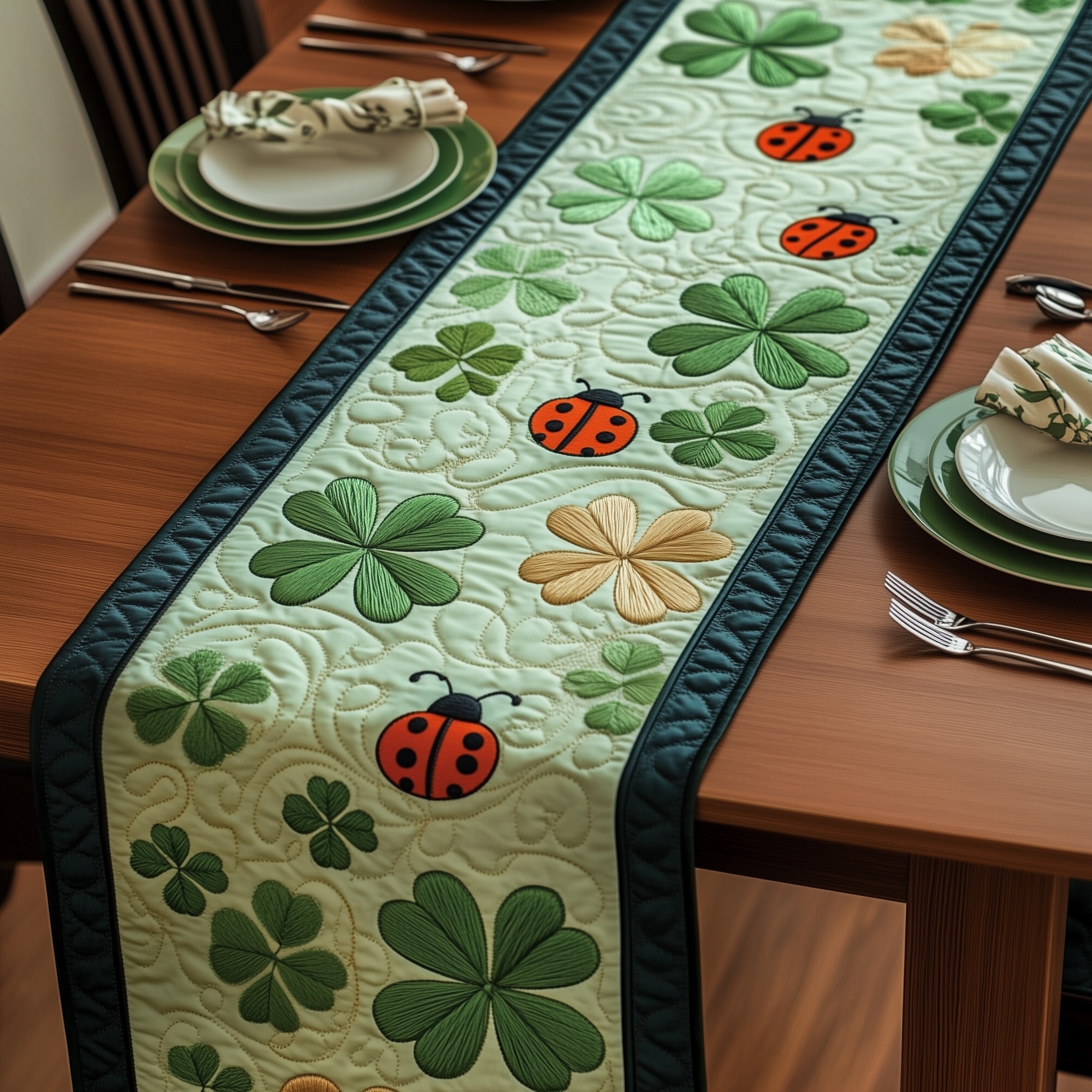 Irish Quilted Table Runner Cozy Christmas Table Runner