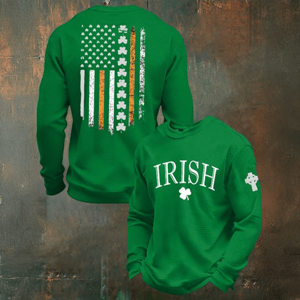 Irish Shamrock Flag Design Long Sleeve Shirt St Patrick's Day Outfit Cool Present For Boyfriend
