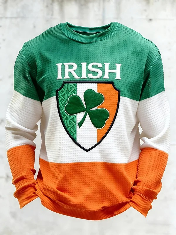 Irish Shamrock Graphic Casual Long Sleeve Shirt St Patricks Day Lucky Clover Best Gift For Men