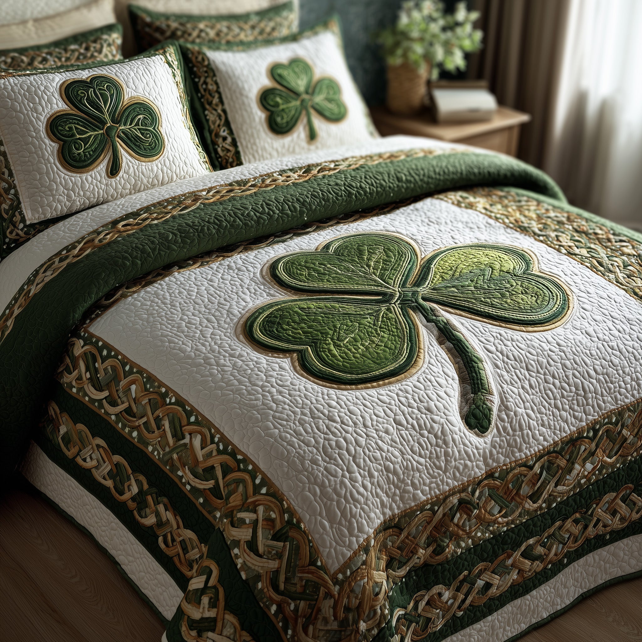 Irish Shamrock Quilted Bedding Set Duvet Cover Bedspread Best Gifts For Wife Ireland